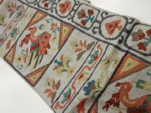 縞に変わり唐草・鳥模様織出し袋帯